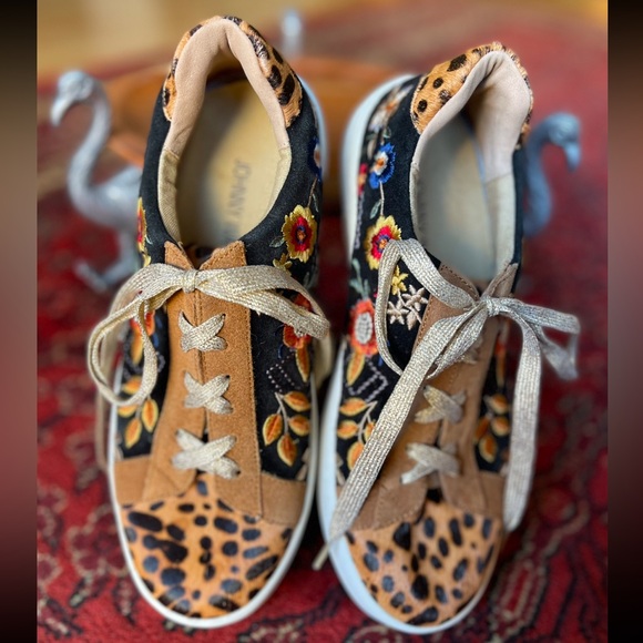 🎉H-P🎉 JOHNNY WAS Olivia Leopard Floral Women’s Embroidered Sneakers Comfy Sz 7 - Picture 3 of 16